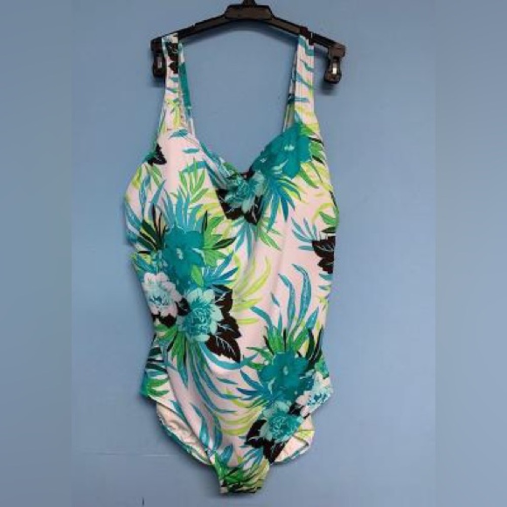 18 C 42 NWT Square neck swimsuit Roxanne white aqua e61008
